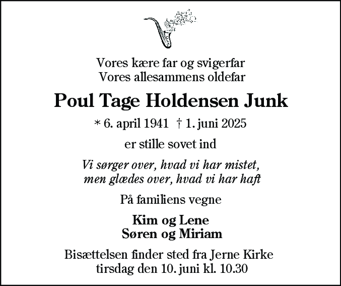 Dødsannonce for Poul Tage Holdensen Junk