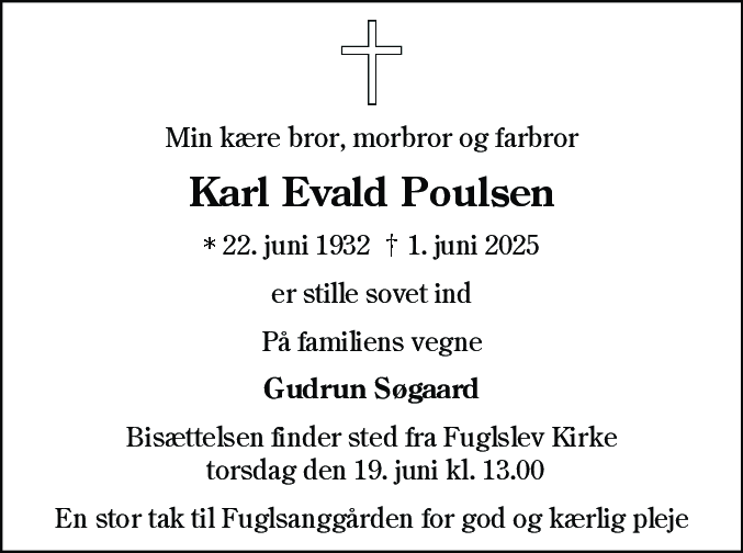Dødsannonce for Carl Evald Poulsen