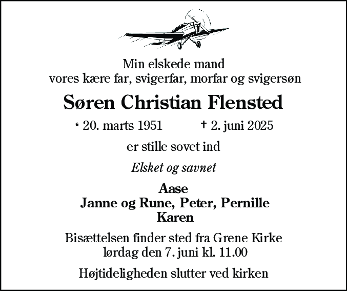 Dødsannonce for Søren Christian Flensted