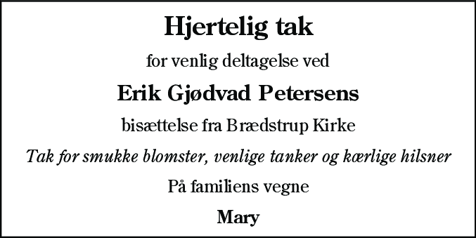 Dødsannonce for Erik Mogens Gjødvad Petersen