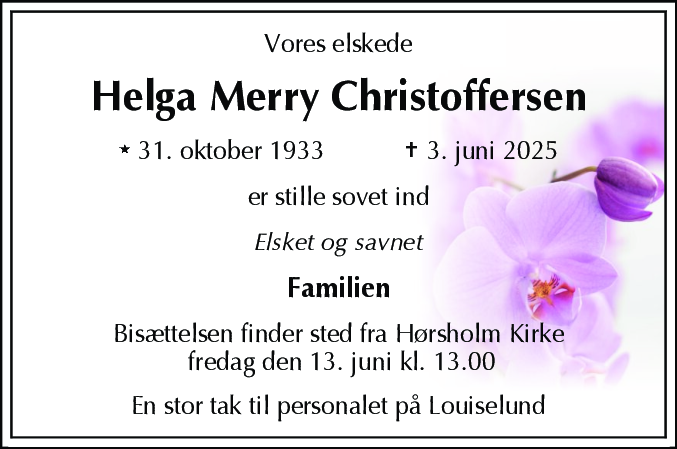 Dødsannonce for Helga Merry Christoffersen