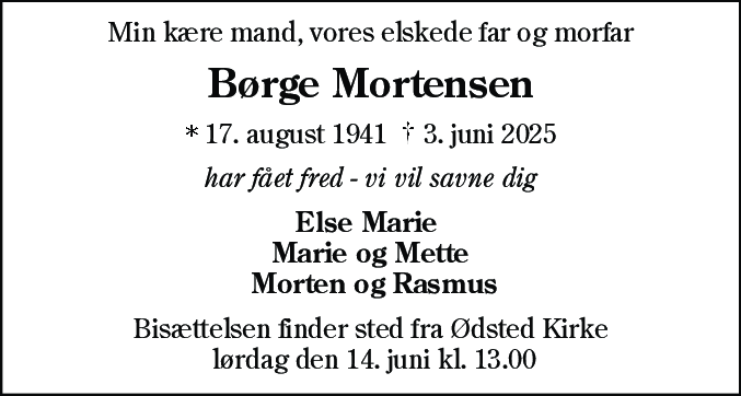 Dødsannonce for Børge Mortensen