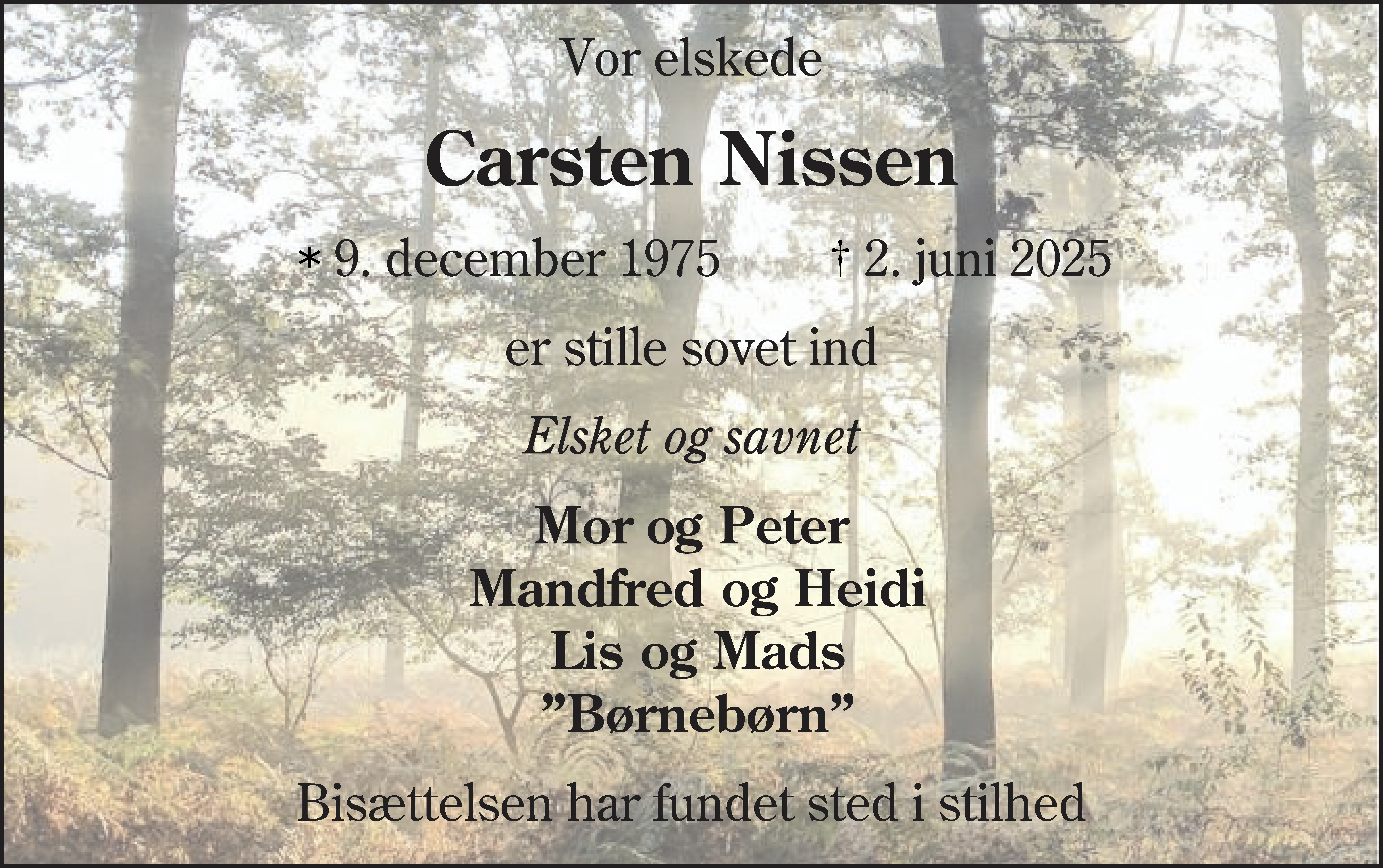 Dødsannonce for Carsten Nissen