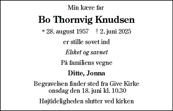Dødsannonce for Bo Thornvig Knudsen