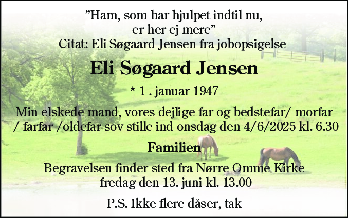 Dødsannonce for Eli Søgaard Jensen
