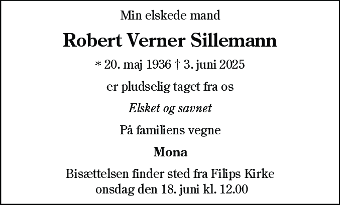 Dødsannonce for Robert Verner Sillemann