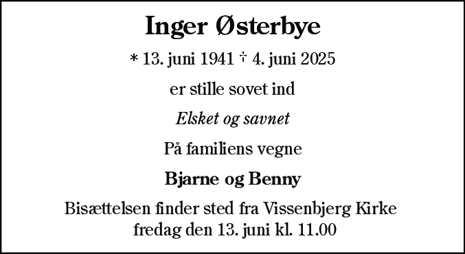Dødsannonce for Inger Østerbye