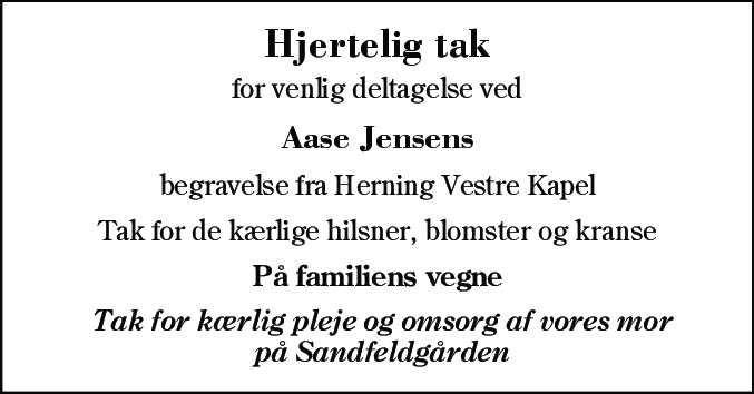 Dødsannonce for Aase Jensen