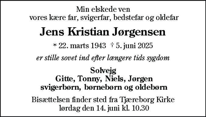 Dødsannonce for Jens Kristian Jørgensen