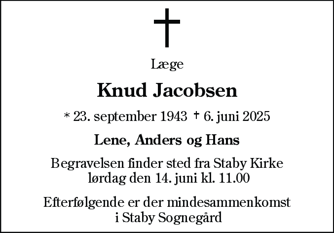 Dødsannonce for Knud Jacobsen