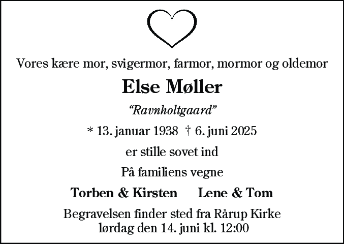 Dødsannonce for Else Møller