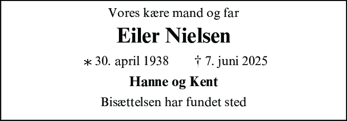 Dødsannonce for Eiler Nielsen
