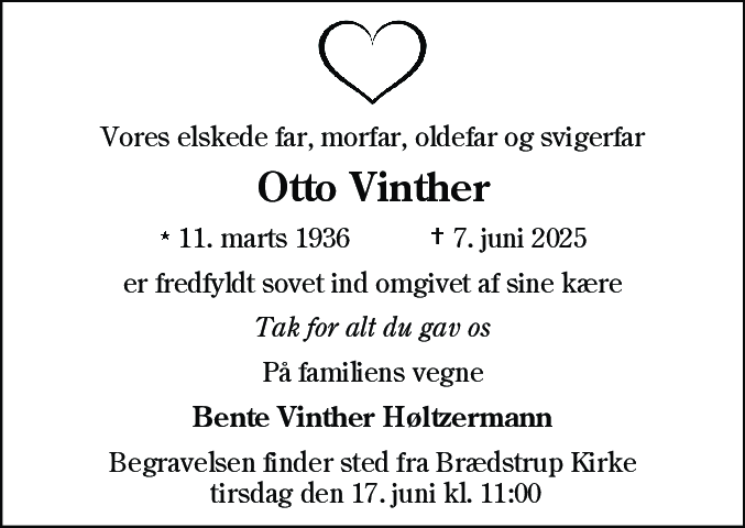 Dødsannonce for Otto Vinther