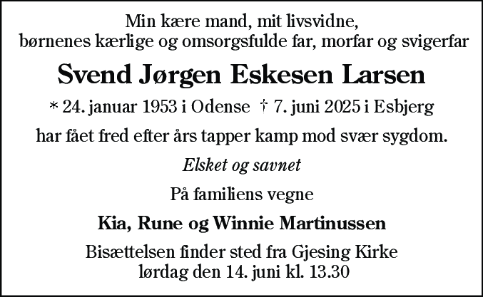 Dødsannonce for Svend Jørgen Eskesen Larsen