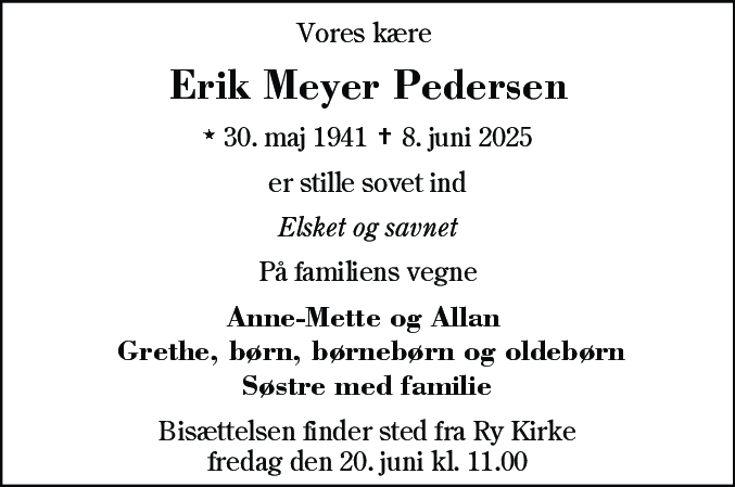 Dødsannonce for Erik Meyer Pedersen