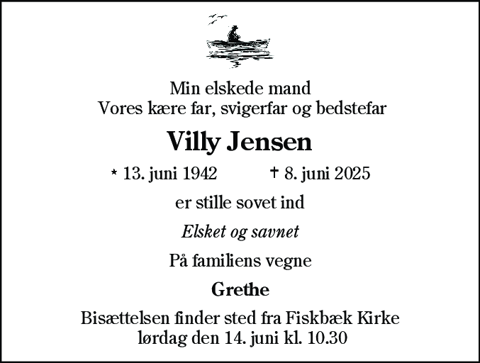 Dødsannonce for Villy Jensen