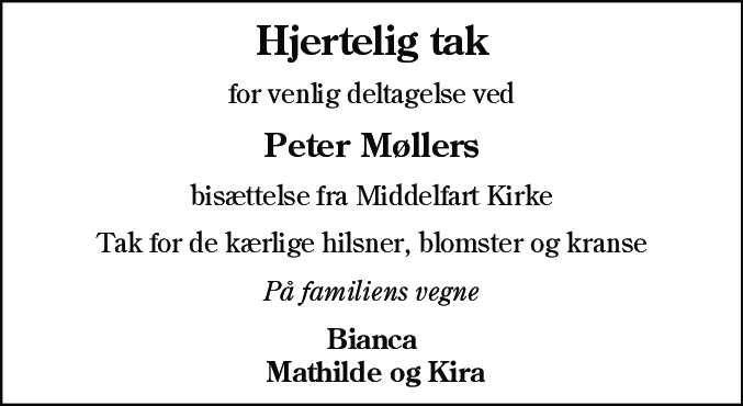 Dødsannonce for Peter Møller