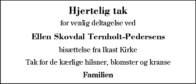 Dødsannonce for Ellen Skovdal Ternholt-Pedersen