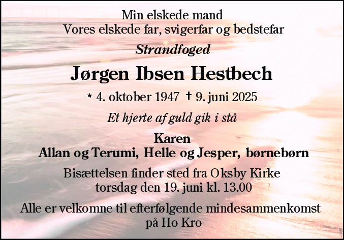 Dødsannonce for Jørgen Ibsen Hestbech