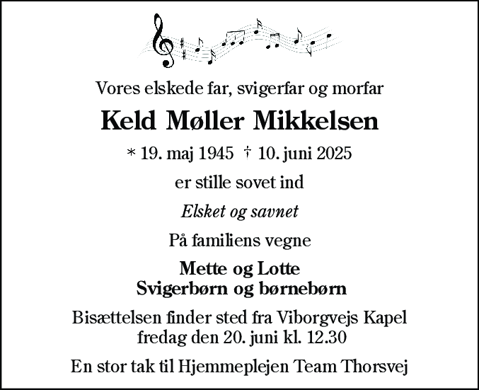 Dødsannonce for Keld Møller Mikkelsen