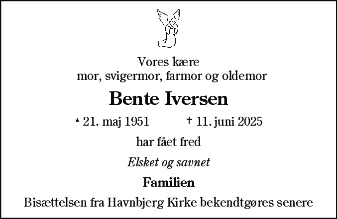 Dødsannonce for Bente Iversen
