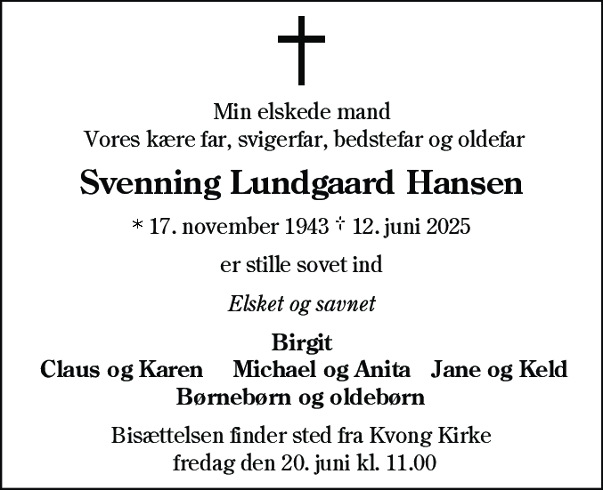 Dødsannonce for Svenning Lundgaard Hansen