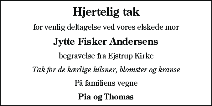 Dødsannonce for Jytte Fisker Andersen