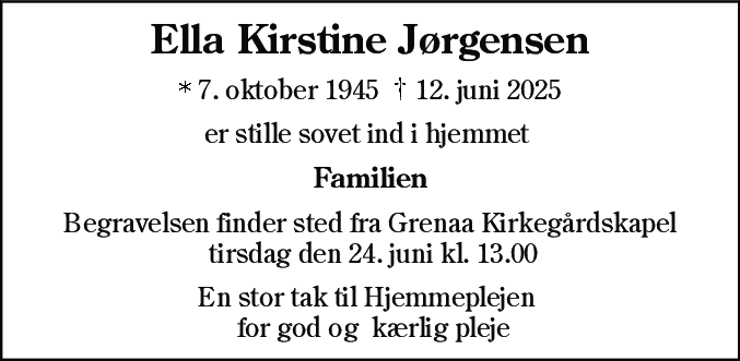 Dødsannonce for Ella Kirstine Jørgensen