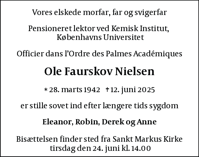 Dødsannonce for Ole Faurskov Nielsen