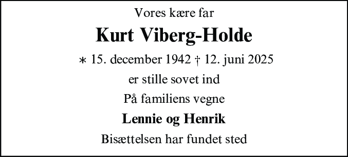 Dødsannonce for Kurt Viberg-Holde