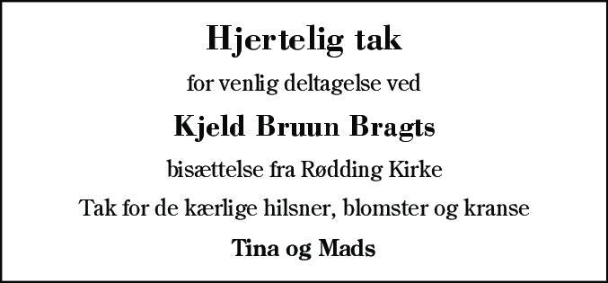 Dødsannonce for Kjeld Bruun Bragt