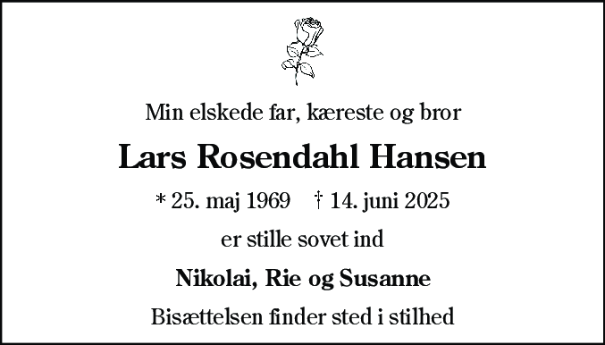 Dødsannonce for Lars Rosendahl Hansen