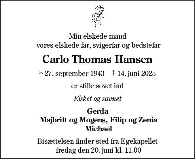 Dødsannonce for Carlo Thomas Hansen