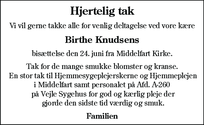 Dødsannonce for Birthe Ragnhild Knudsen