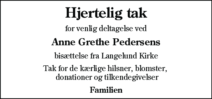 Dødsannonce for Anne Grethe Pedersen