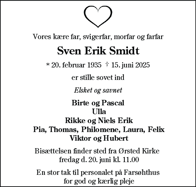 Dødsannonce for Sven Erik Smidt