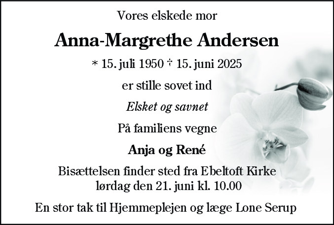 Dødsannonce for Anna-Margrethe Andersen