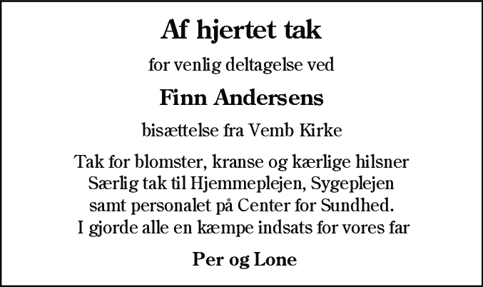 Dødsannonce for Finn Andersen