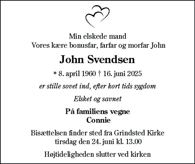 Dødsannonce for John Svendsen