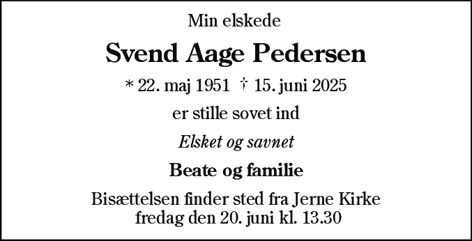 Dødsannonce for Svend Aage Pedersen