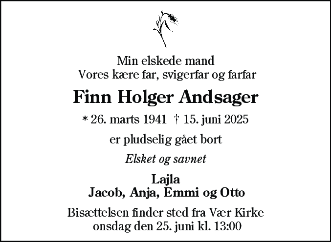 Dødsannonce for Finn Holger Andsager