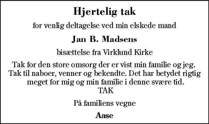 Dødsannonce for Jan Bruno Madsen