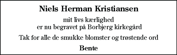 Dødsannonce for Niels Herman Kristiansen