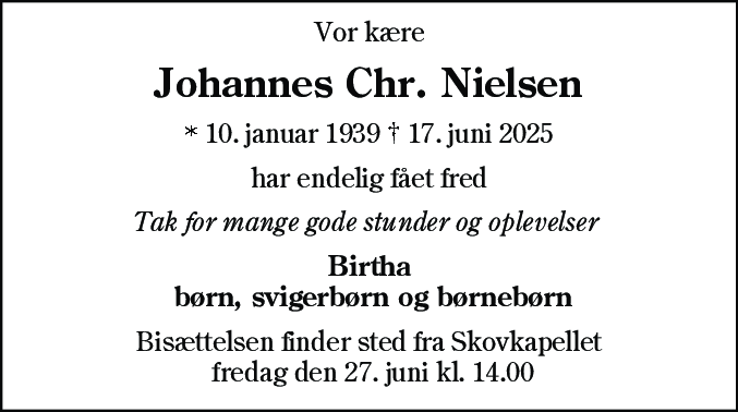Dødsannonce for Johannes Christian Nielsen