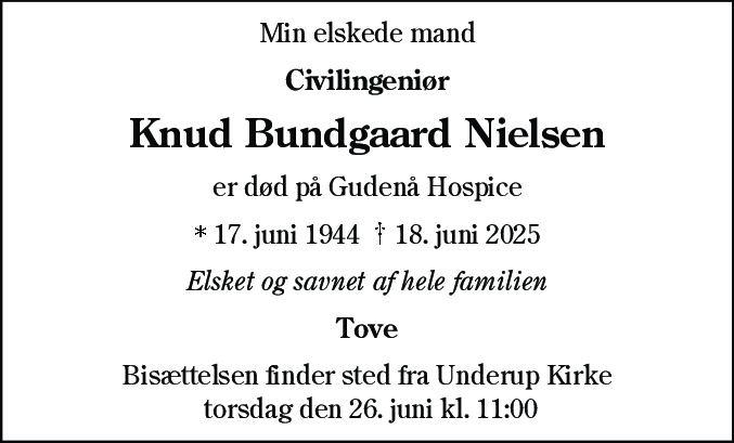 Dødsannonce for Knud Bundgaard Nielsen