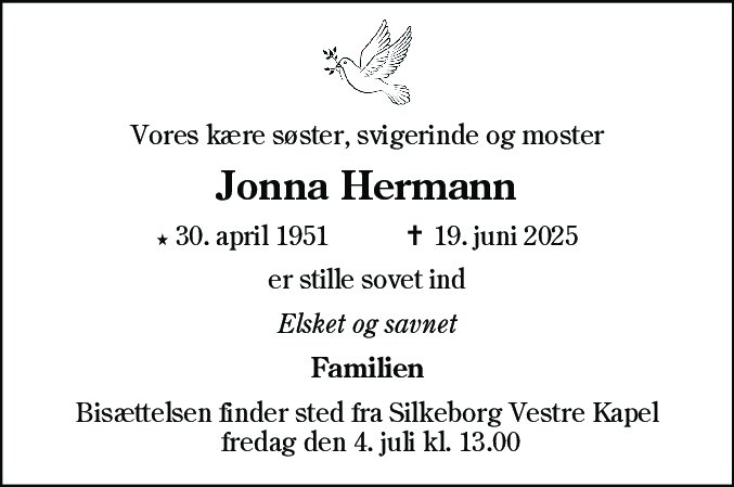 Dødsannonce for Jonna Hermann