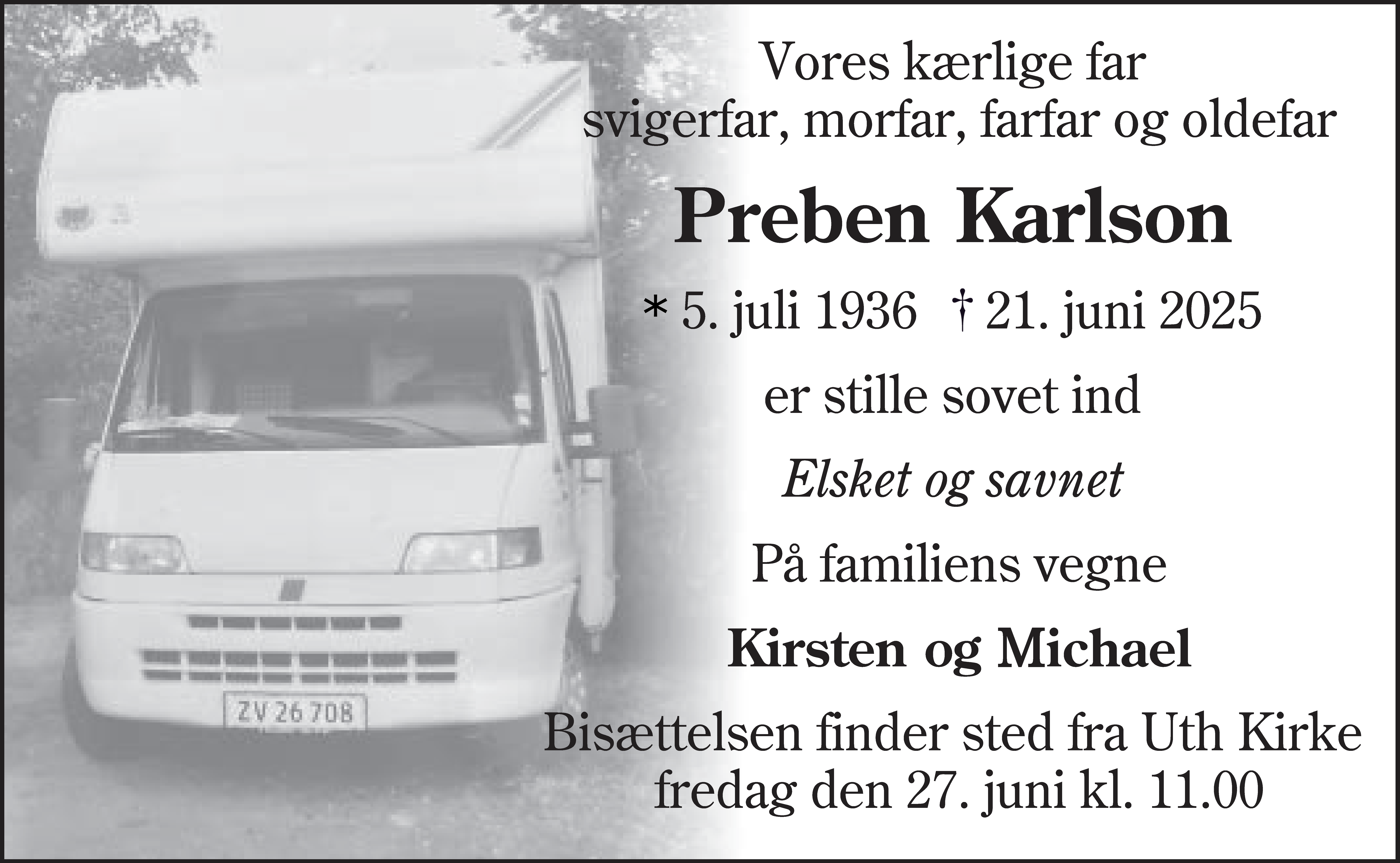 Dødsannonce for Preben Karlson