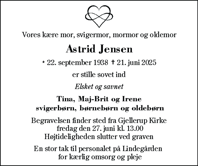 Dødsannonce for Astrid Jensen