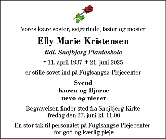 Dødsannonce for Elly Marie Kristensen