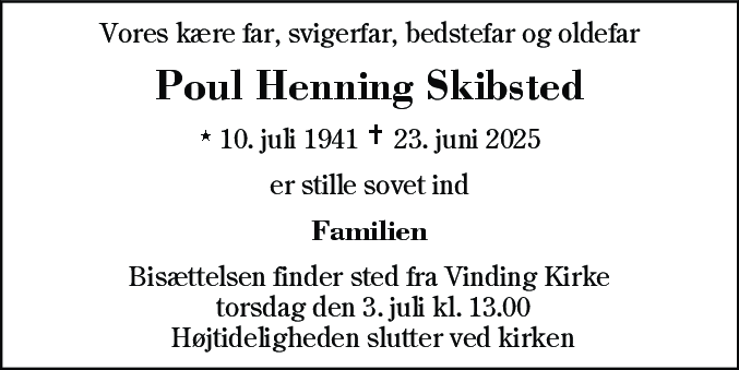 Dødsannonce for Poul Henning Skibsted